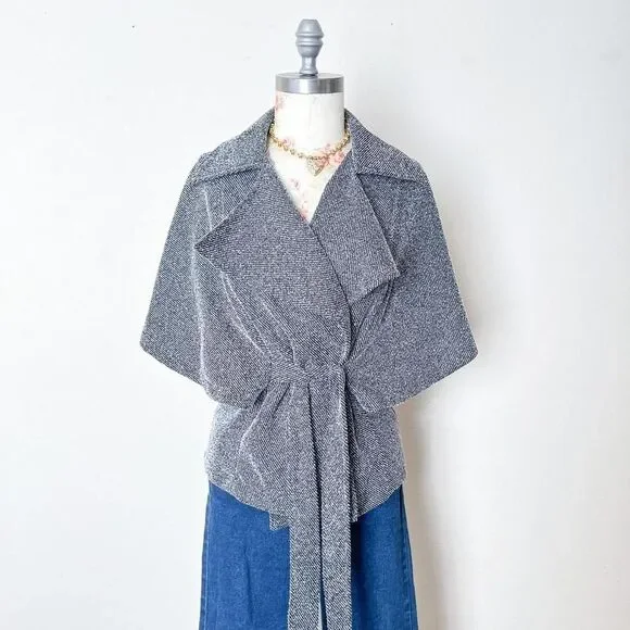 fever y2k gray preppy front tie wrap top womens‎ small - Picture 2 of 5